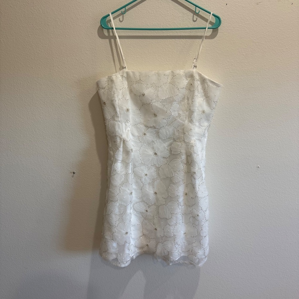 Sam Edelman White Floral Beaded Mini Dress M73535 NWT Size 12